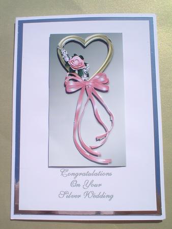 Gold Heart & Pink Flowers Silver Wedding by Ruth Walters