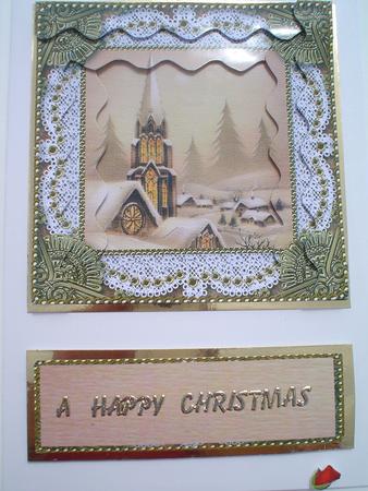 Chrismtas Snow Steeple Spiral Wavy Edge Stacker Card Front by Ruth Walters