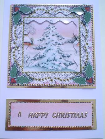 Christmas Snow Tree Spiral Wavy Edge Stacker Card Front by Ruth Walters