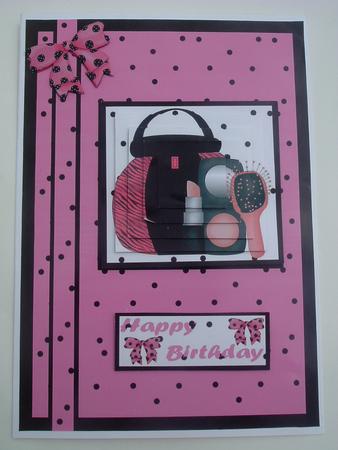 Girl's Make Up Bag Birthday Pyramid Card by Ruth Walters