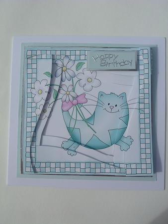 Cute Cat Card with Wavy Spiral Side Stacker by Ruth Walters