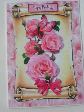 Pink Roses on a Scroll by Ruth Walters