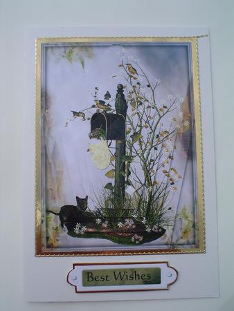Cat and Birds in a Mailbox Pyramid Topper by Ruth Walters