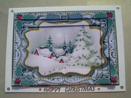 Christmas Snow Scene Spiral Edge Stacker 7x5in Card Front by Ruth Walters