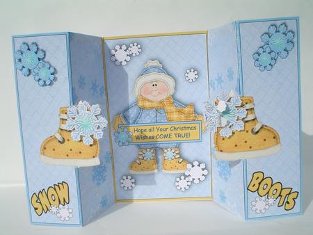 Snow Boots - Double Foldback Christmas Card with Decoupage by Ruth Walters