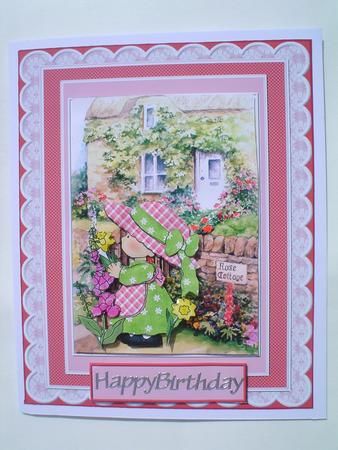 Tending Her Flowers Card Front with Decouapge by Ruth Walters