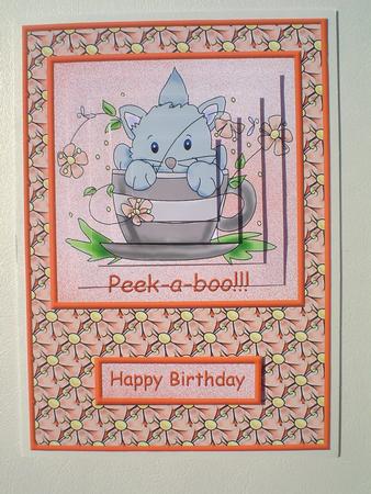 Peek-a-boo Kitty Card Front with Pyramid by Ruth Walters
