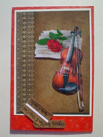 Violin & Red Rose Multi Occasion Card Front by Ruth Walters