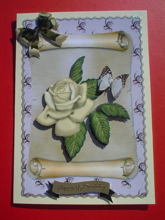 Cream Rose on a Scroll by Ruth Walters