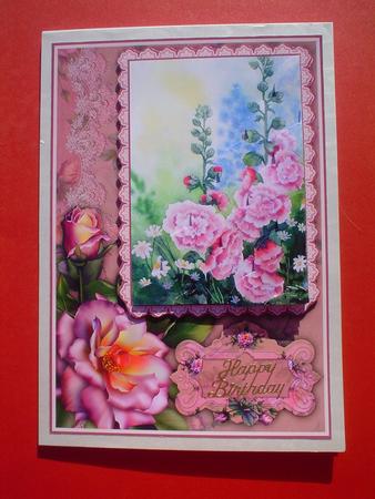 Hollyhocks and Roses Wavy Corner Stacker by Ruth Walters