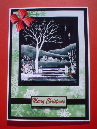 Beautiful Winter Garden Scene Christmas Pyramid Card Front by Ruth Walters