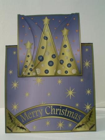 Buttons Christmas Trees Vertical Fold Back Grey by Ruth Walters
