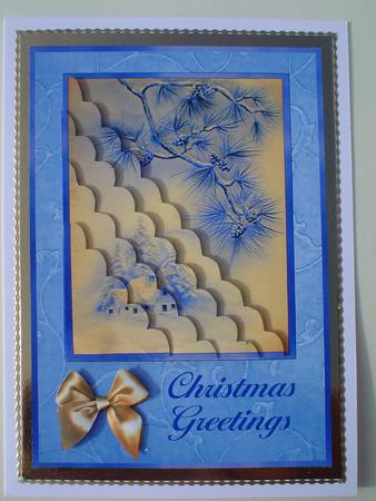 Blue Pines and Snow - Vintage Card Front with Corner Stacker by Ruth Walters