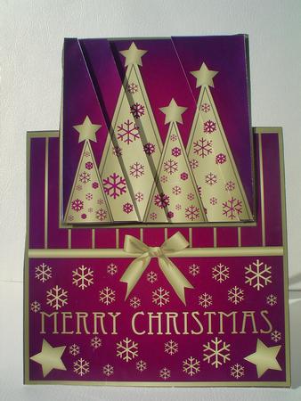 Snowflakes Christmas Trees Vertical Fold Back Burgundy by Ruth Walters