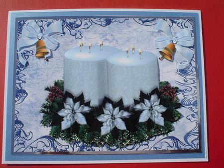 Christmas Candle in White in Scroll Frame by Ruth Walters