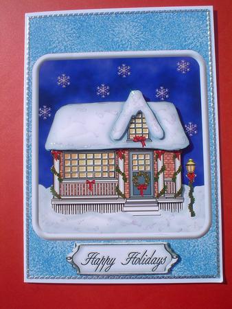 A Christmas Cottage Decoupage Quick Card Front by Ruth Walters