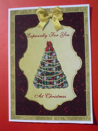 Christmas Tree on Red Glitter & Gold by Ruth Walters