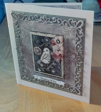 6 x 6 Woodcut Bird Card Insert Indigo by S Norris