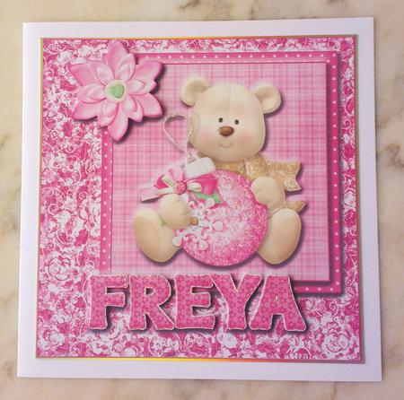 8x8 Baby's Christmas Name Card Freya with Decoupage by S Norris