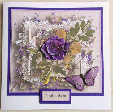 Purple Rose and Butterfly 7x7 Card by S Norris