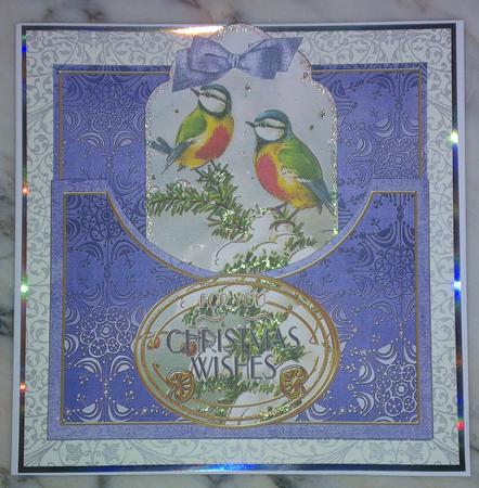 Blue Tits Christmas Wishes 7in Tag Card Front Mini Kit by S Norris