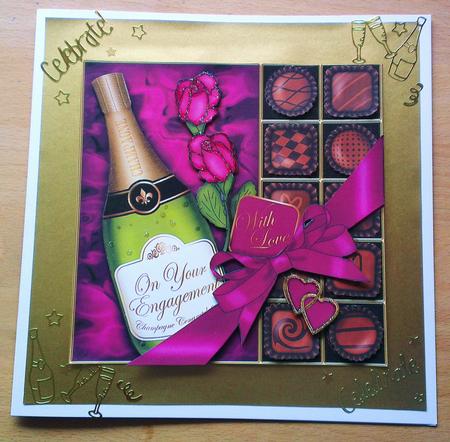 Engagement Champers Chocs N Roses Quick Card 3D Decoupage by S Norris
