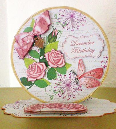 Pink Rose December Birthday Circle Easel Card Mini Kit by S Norris