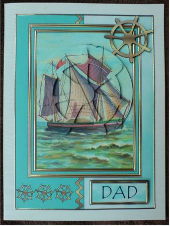 Sailing in Aqua and Gold - Mens Card Front by Sabrina Eeles