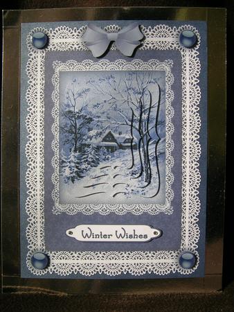 Blue Christmas 'n Lace A5 Bracket Shaped Pyramid Card Front by Sabrina Eeles