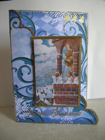 Christmas Angels Bell Ringing Scallop Edge Corner Card by Sabrina Eeles