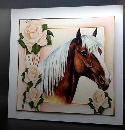 Lovely Palamino Horse with Cream Roses 8x8 by Sally Dowling