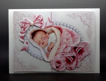 Cute Baby Girl, in Pearl Frame with Satin Bow by Sally Dowling