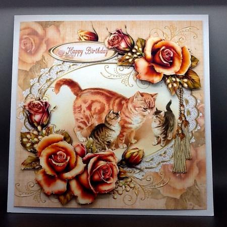 8x8 the Vintage Cat with Her Kittens Mini Kit by Sally Dowling