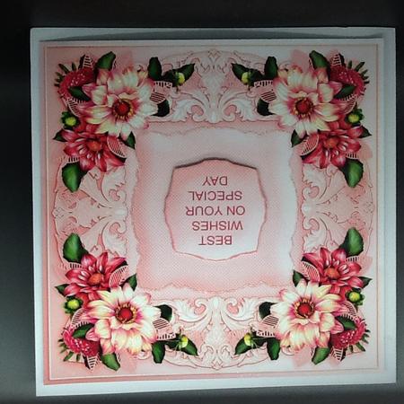 Pink Dahlias Quick Card Front by Sally Dowling