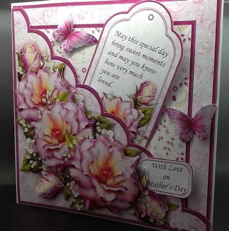 Square Scallop Pocket Summer Roses Mini Kit & Decoupage by Sally Dowling