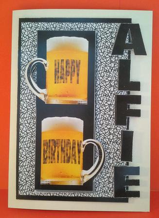 Happy Birthday Alfie Over the Side (black) by Sally Griffiths