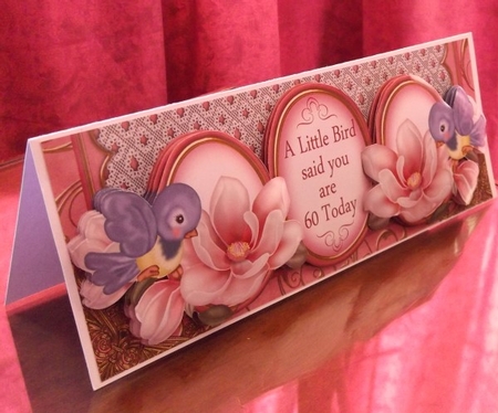 Pink Magnolia Bird Says You Are 60 Today Large Dl Card Kit by Sally Hickling