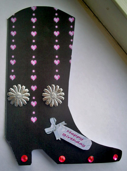 Black Boots Shaped Card by Sally Hickling