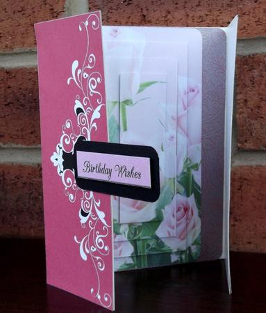 Gatefold Hot Pink with Pink Roses Pyramid Happy Birthday Co by Sally Hickling