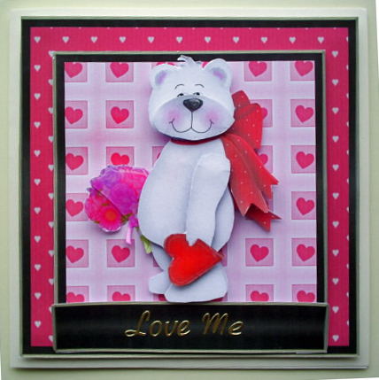 Animated Moveable Decoupage Valentine's Bear by Sally Hickling