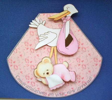 Baby Large Wobble Card - Pink Footprints by Sally Hickling