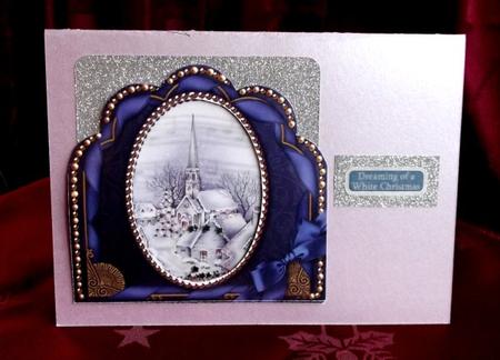 Blue Church Ornate Scalloped Card Front and Frame by Sally Hickling