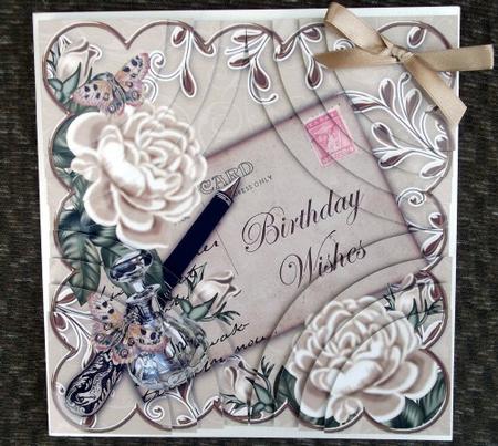 Cream Roses Happy Birthday 8in Rounded Corner Stacker Kit by Sally Hickling