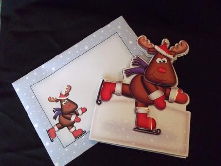 3D Xmas Skating Rudolph Shaped Card with Decoupage by Sally Hickling