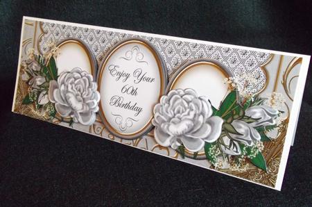 Silver Rose 60th Birthday Large Dl Decoupage Card Kit by Sally Hickling