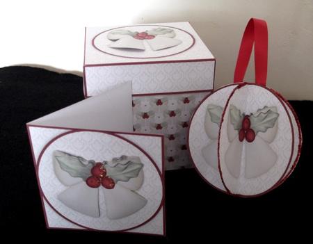 Christmas Bells with Holly 3D Bauble & Gift Box Kit by Sally Hickling