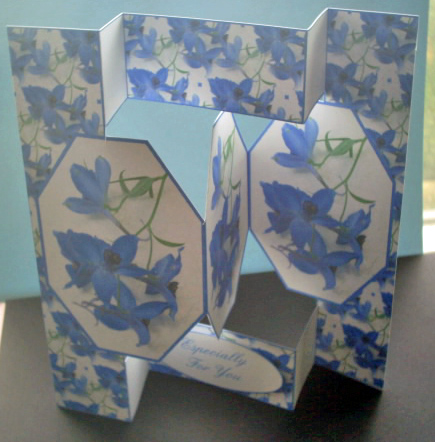 Pretty Blue & Cream Floral 3 Panel Pop Up Card by Sally Hickling