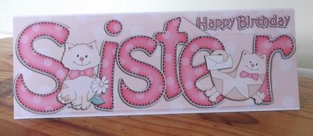 Large Dl Birthday Sister Cat Card & 3D Decoupage by Sally Hickling