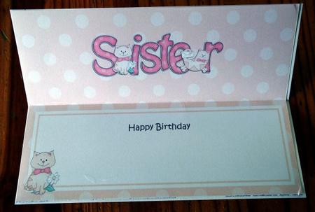 Birthday Sister Cat Large Dl Matching Insert by Sally Hickling