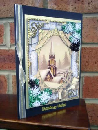 Christmas Steeple Snow 7x5inch All 4 Corner Stacker by Sally Hickling